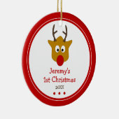 Cute Reindeer Baby's First Kerstfoto Keramisch Ornament (Rechts)