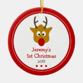 Cute Reindeer Baby's First Kerstfoto Keramisch Ornament (Voorkant)