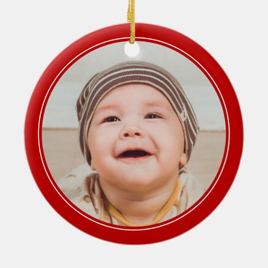 Cute Reindeer Baby's First Kerstfoto Keramisch Ornament (Achterkant)