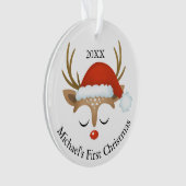 Cute Reindeer Babys First Kerstfoto Ornament (voorkant)
