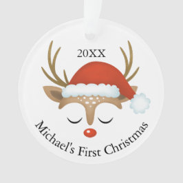 Cute Reindeer Babys First Kerstfoto Ornament