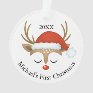 Cute Reindeer Babys First Kerstfoto Ornament