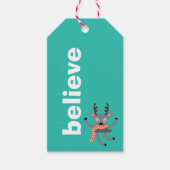 Cute Reindeer Believe Kerstmis Cadeaulabel (Voorkant)