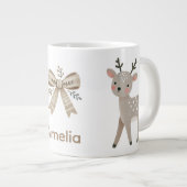 Cute Reindeer & Bow Drawing Christmas Name Grote Koffiekop (Voorkant rechts)
