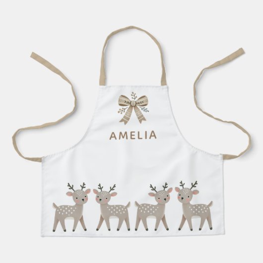 Cute Reindeer & Bow Drawing Christmas Name Schort (Voorkant)