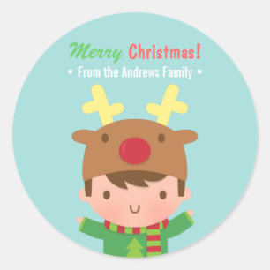 Cute Reindeer Boy Kerstdecor Stickers