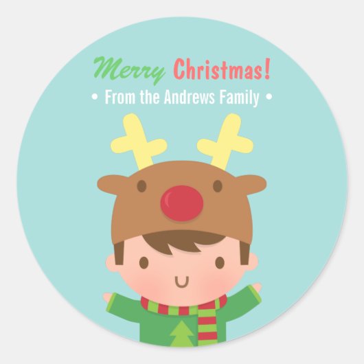 Cute Reindeer Boy Kerstdecor Stickers (Voorkant)