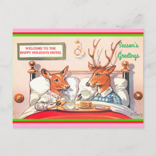 Cute Reindeer Breakfast in Bed  1910 copy Briefkaart