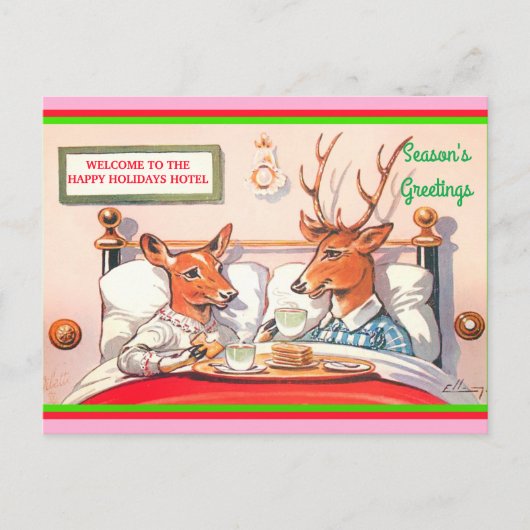 Cute Reindeer Breakfast in Bed 1910 copy Briefkaart (Voorkant)