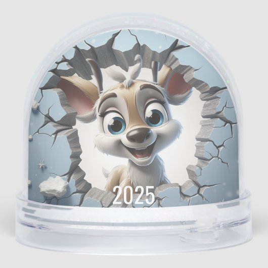 Cute Reindeer breaking through igloo wall Sneeuwbol (Achterkant)