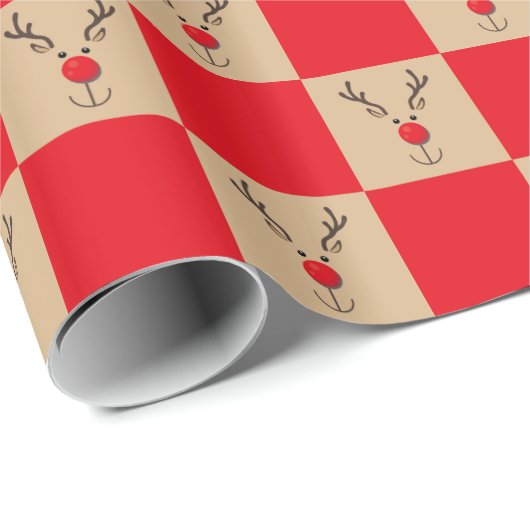 Cute Reindeer Brown and Red Pattern Cadeaupapier (Rol Hoek)