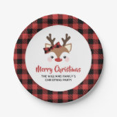 Cute Reindeer Buffalo Bow Red Merry kerst Papieren Bordje (Voorkant)