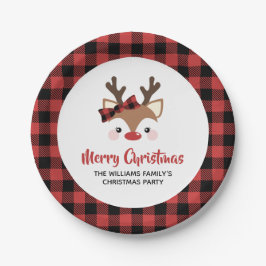 Cute Reindeer Buffalo Bow Red Merry kerst Papieren Bordje