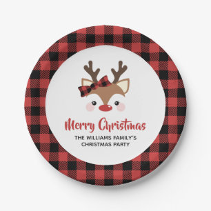 Cute Reindeer Buffalo Bow Red Merry kerst Papieren Bordje