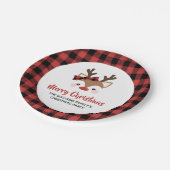 Cute Reindeer Buffalo Bow Red Merry kerst Papieren Bordje (Gekanteld)