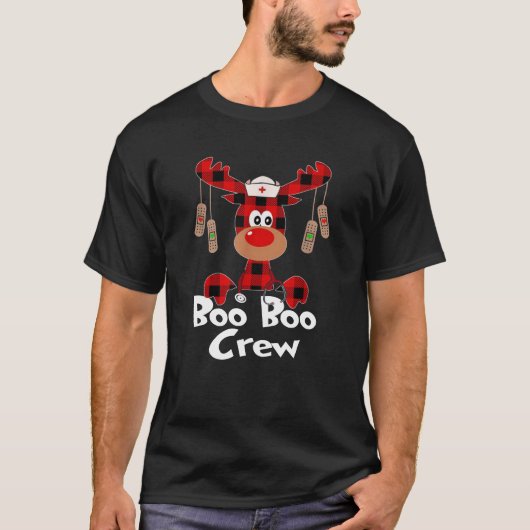 Cute Reindeer Buffalo Pset Boo Boo Crew Nurse T-shirt (Voorkant)