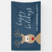Cute Reindeer Cartoon met Family Greeting blue Spandoek (Verticaal)
