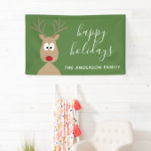Cute Reindeer Cartoon met Family Greeting green Spandoek (Insitu)