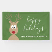 Cute Reindeer Cartoon met Family Greeting green Spandoek (Horizontaal)