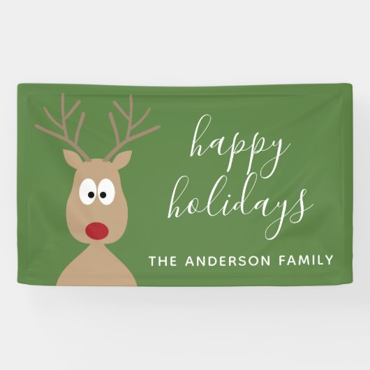 Cute Reindeer Cartoon met Family Greeting green Spandoek (Horizontaal)