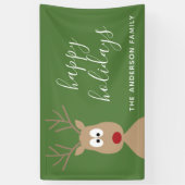 Cute Reindeer Cartoon met Family Greeting green Spandoek (Verticaal)