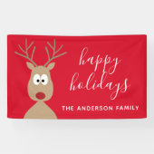 Cute Reindeer Cartoon met Family Greeting red Spandoek (Horizontaal)