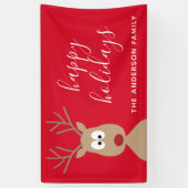 Cute Reindeer Cartoon met Family Greeting red Spandoek (Verticaal)
