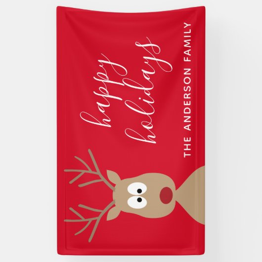Cute Reindeer Cartoon met Family Greeting red Spandoek (Verticaal)