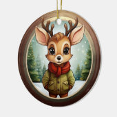 Cute Reindeer Character Xmas Deer, Snow Scene 🦌🎄 Keramisch Ornament (Links)