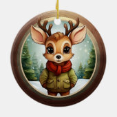 Cute Reindeer Character Xmas Deer, Snow Scene 🦌🎄 Keramisch Ornament (Achterkant)