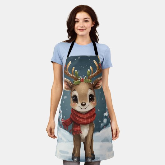 Cute reindeer christmas apron for festive kitchen schort (Gedragen)