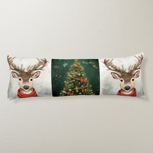 Cute Reindeer Christmas Bedding For Body Pillow Lichaamskussen (Achterkant)