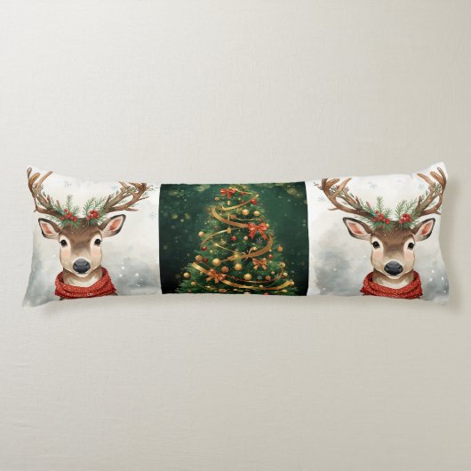 Cute Reindeer Christmas Bedding For Body Pillow Lichaamskussen (Voorkant)