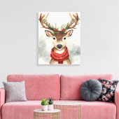 Cute Reindeer Christmas Canvas Art For Holiday Afdruk (Insitu (Woonkamer))