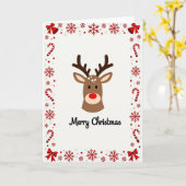 Cute Reindeer Christmas Card Kaart (Gele Bloem)