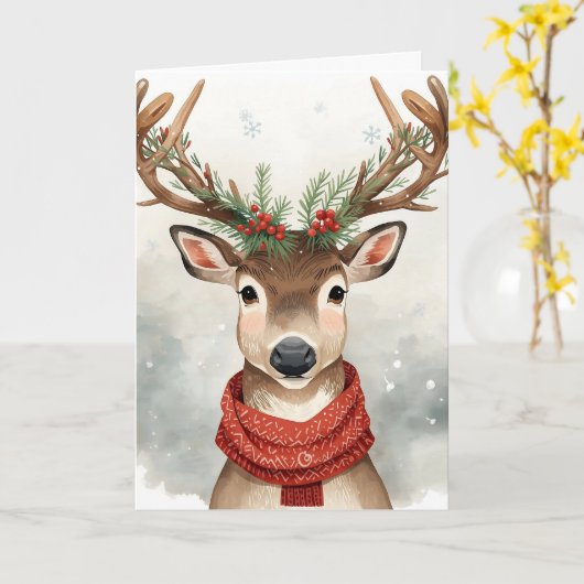 Cute Reindeer Christmas Card Kaart (Gele Bloem)