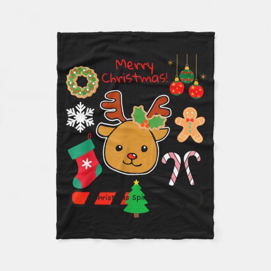Cute Reindeer Christmas Cartoon Holiday Festive Ar Fleece Deken (Voorkant)