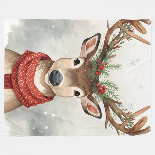 Cute Reindeer Christmas fleece Blanket (Voorkant (Horizontaal))