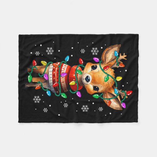 Cute Reindeer Christmas Lights Santa Xmas Pjm Wome Fleece Deken (Voorkant (Horizontaal))