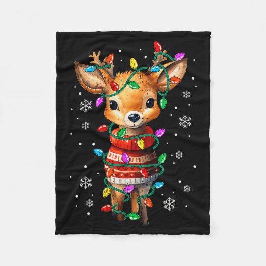 Cute Reindeer Christmas Lights Santa Xmas Pjm Wome Fleece Deken (Voorkant)