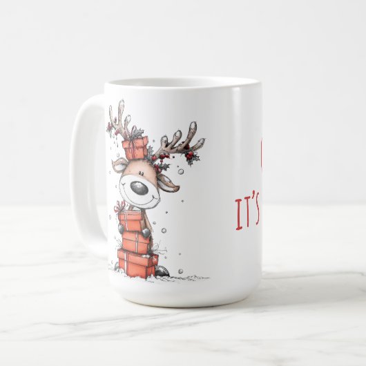 Cute Reindeer Christmas Mug – Oh Deer! Koffiemok (Voorkant links)