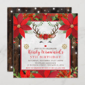 Cute Reindeer Christmas Poinsettia 5th Birthday Kaart (Voorkant / Achterkant)