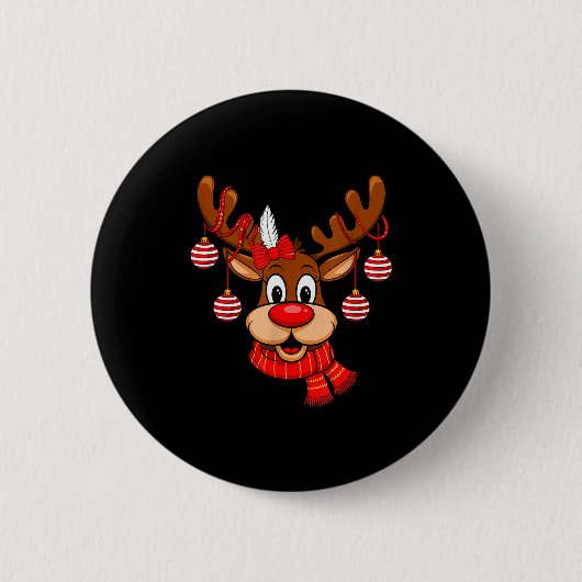 Cute Reindeer Christmas Red Nose Rudolph Xmas Kids Ronde Button 5,7 Cm (Voorkant)