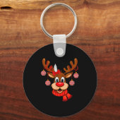 Cute Reindeer Christmas Red Nose Rudolph Xmas Kids Sleutelhanger (Voorkant)