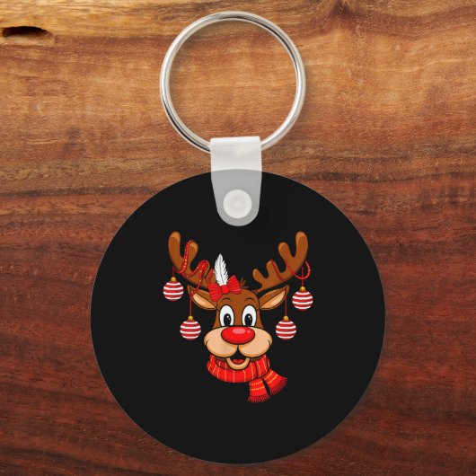 Cute Reindeer Christmas Red Nose Rudolph Xmas Kids Sleutelhanger (Voorkant)