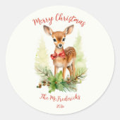 Cute Reindeer Christmas Ronde Sticker (Voorkant)