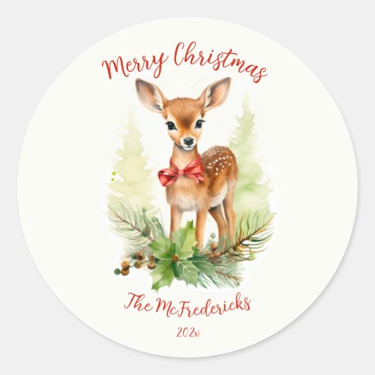 Cute Reindeer Christmas Ronde Sticker (Voorkant)