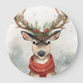 Cute Reindeer Christmas Round Wall Clock Grote Klok (Voorkant)