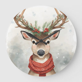 Cute Reindeer Christmas Round Wall Clock Grote Klok