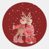 Cute Reindeer Christmas Sweatshirt – Cozy 3D Ronde Sticker (Voorkant)